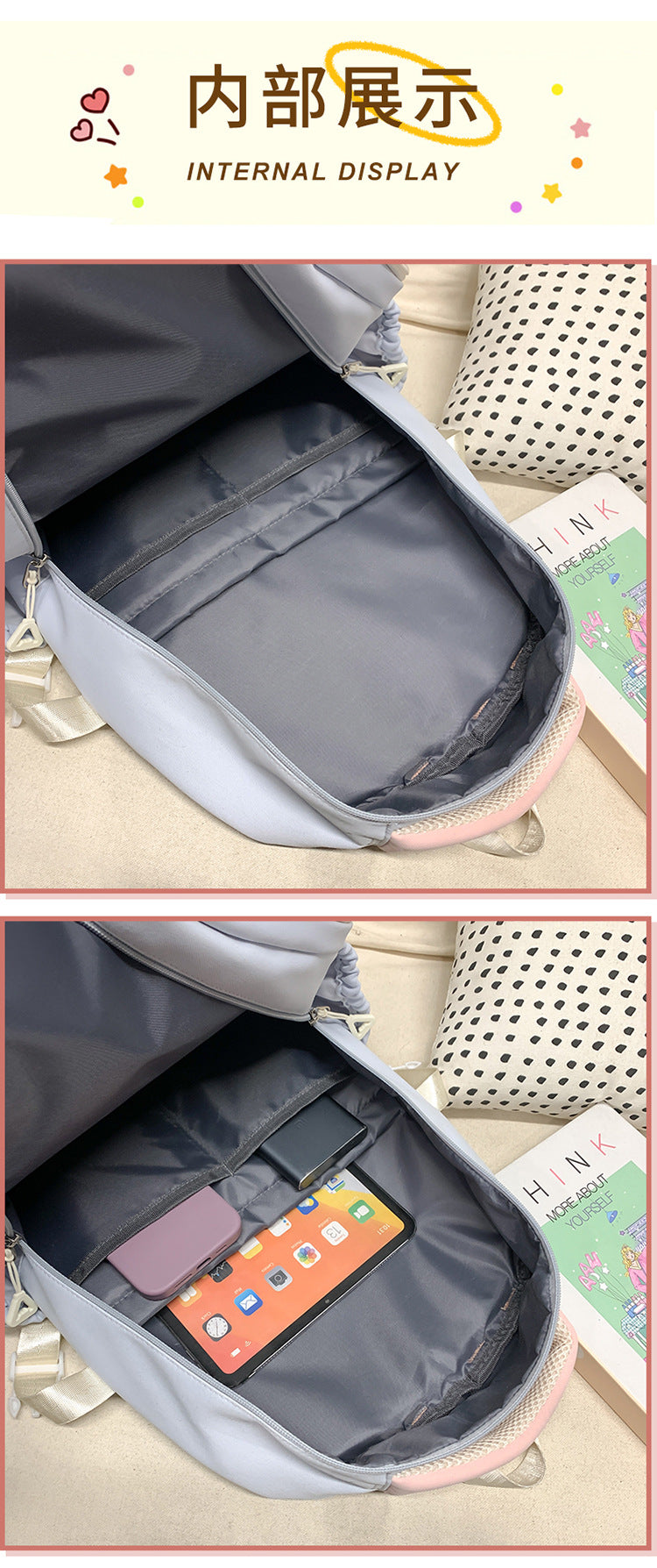 College Style School Bag Three-Piece Set for Girls with Good Looks and Versatile DIY Girl Pain Bag Student Class Backpack Tutoring Bag
