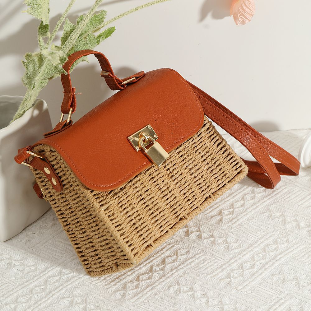 Bags for Women, Woven Bags, Fashionable Shoulder Bags, Crossbody Bags, Handbags, Vacation Small Square Bags, Lock Buckle Women's Bags, Straw Woven Bags