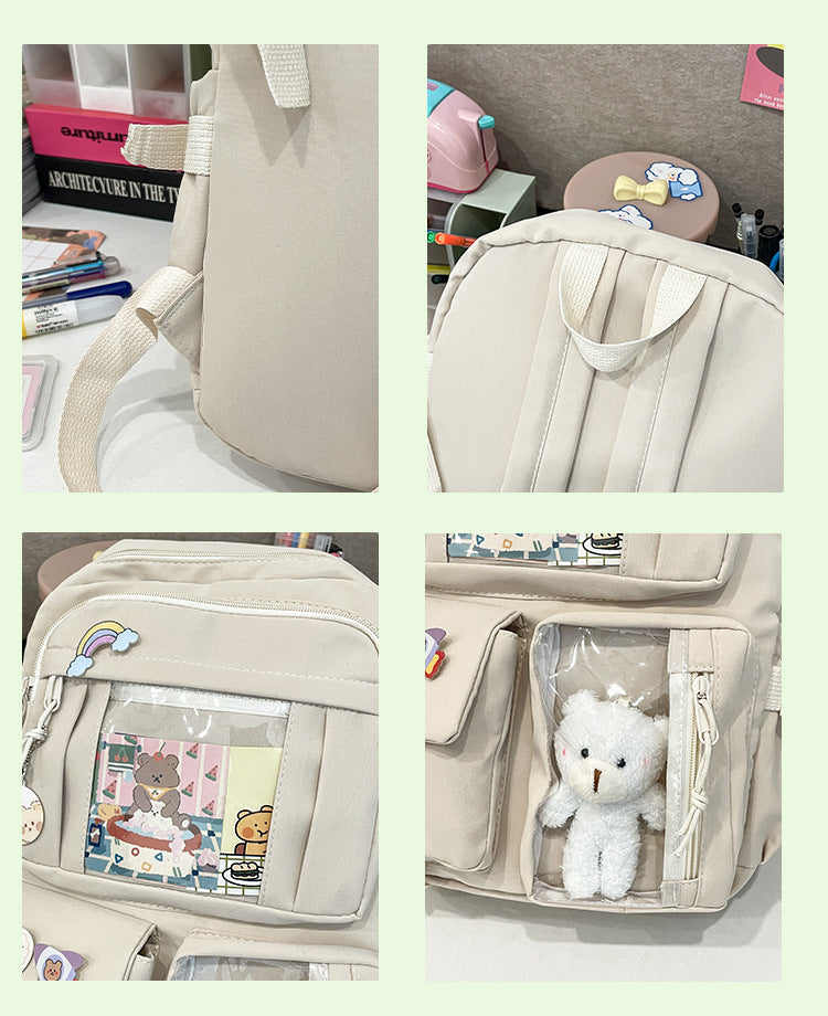 Korean Style Fresh and Cute Junior High School Backpack Women's Large Capacity Casual Schoolbag for Primary School Students Lightweight Storage Campus Backpack