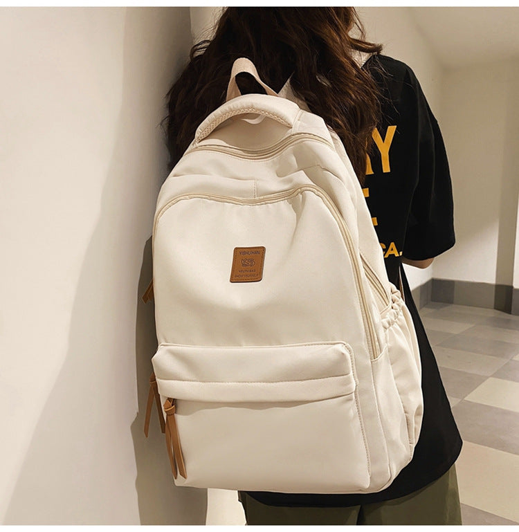 Solid Color Simple Couple's Schoolbag Large Capacity Fashionable All-match Personality Niche Backpack Travel Class Tutoring Backpack