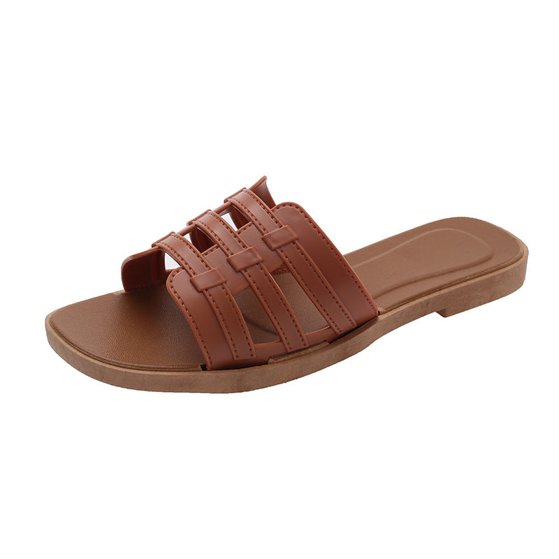 AliExpress Lazada Amazon Slippers Women's Summer Internet Popular Flat Bottom Slippers for Outer Wear Mesh Beach Sandals and Slippers for Women