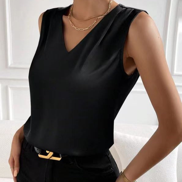 2026 Amazon European and American Cross-Border Women's Clothing Satin Suit Sleeveless Elegant Commuter Vest Base Top