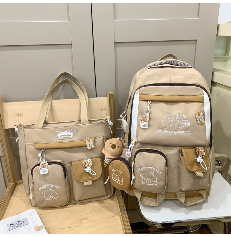 Ins Style School Bag for Girls, Versatile Color-Blocking Large-Capacity Backpack for Middle School and High School Students, Campus Style