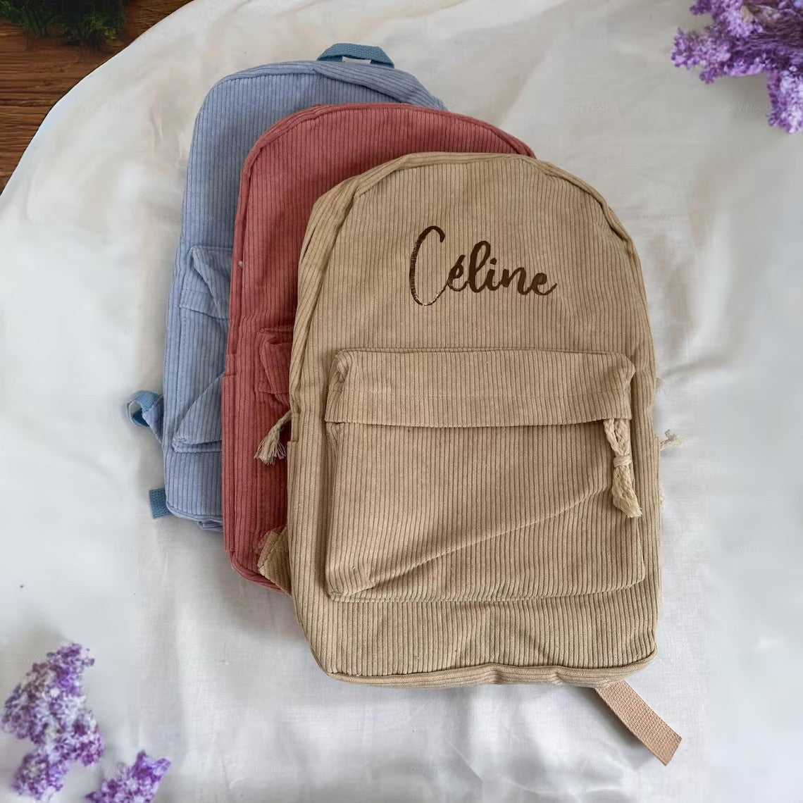 Cross-Border Personalized Embroidered Backpack Backpack School Bag Harajuku Versatile High School Student Personalized Corduroy College Style
