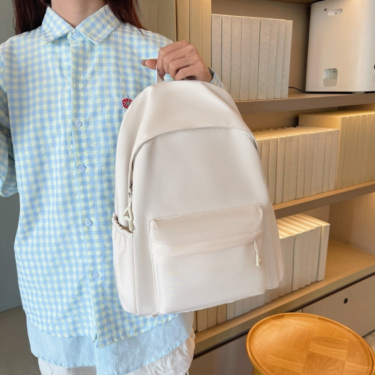 Solid Color Simple Backpack with Printable Logo Casual Canvas Backpack Large Capacity Junior High School Student High School Student Bag