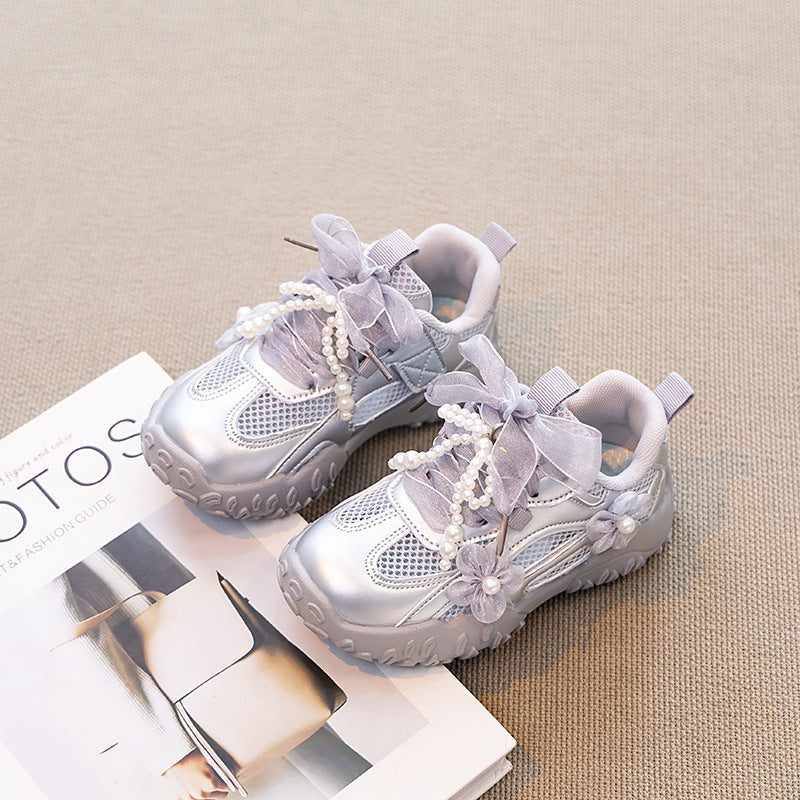 Girls' Shoes 2025 Spring and Autumn New Children's Sports Shoes Mesh Breathable Girls' Princess Training Shoes Running Shoes