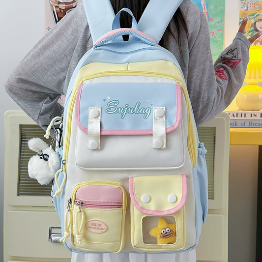 Large-Capacity, High-Appearance-Value Ins-Style School Bag for Girls, Junior High School Students, Multi-Compartment Student Backpack, Candy-Colored Backpack for Girls