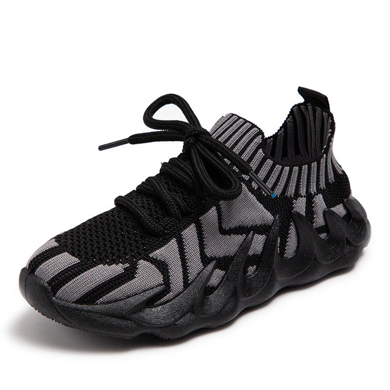 New Children's sneaker Flying Weaving Lace-up Running Shoes Jelly Soft Bottom Fashionable Octopus Men's and Women's Children's Shoes Foreign Trade