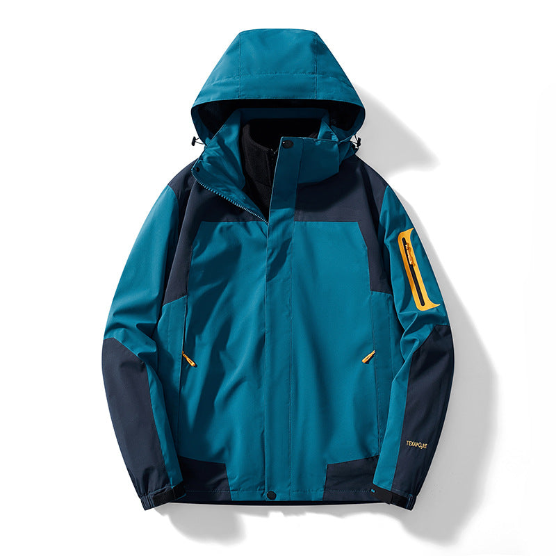 Women's Three-In-One Detachable Winter Velvet Thickened Outdoor Mountaineering Jacket Men's Waterproof Jacket Trendy