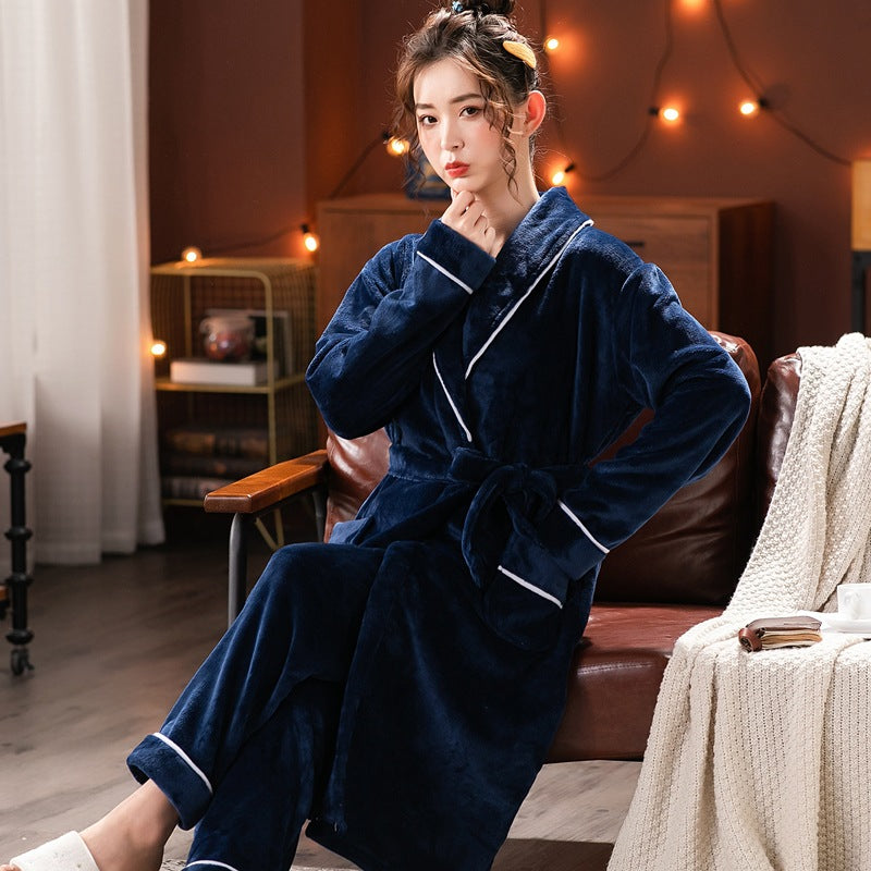 Couple's Pajamas, Autumn and Winter Pajamas Set, Flannel Bathrobe, Coral Velvet Home Clothes, Women's Simple and Casual