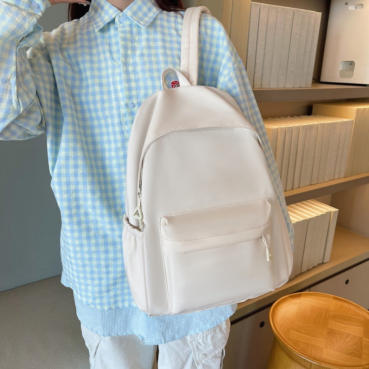Solid Color Simple Backpack with Printable Logo Casual Canvas Backpack Large Capacity Junior High School Student High School Student Bag