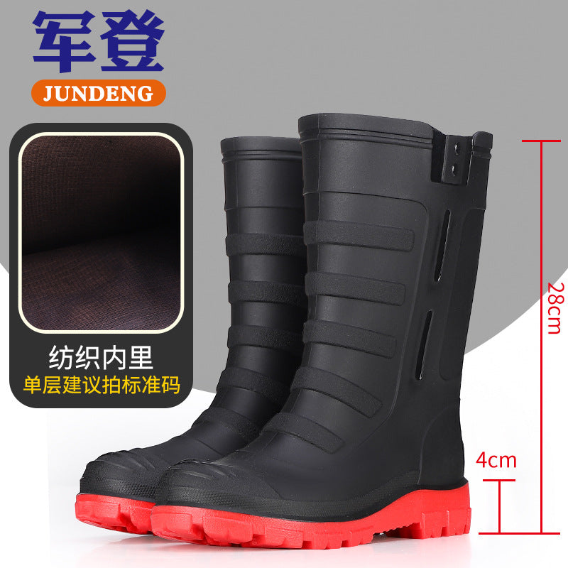 Mid-Calf Fashionable Rain Boots for Men, Thickened and Wear-Resistant Outdoor Waterproof Boots for Fishing, Non-Slip Water Shoes and Velvet Rain Boots