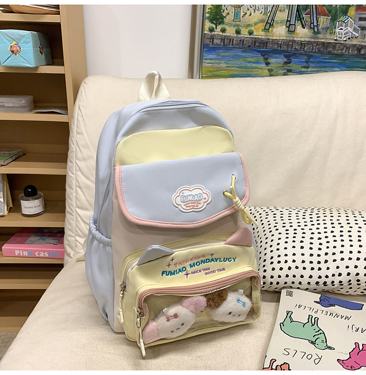 College Style School Bag Three-Piece Set for Girls with Good Looks and Versatile DIY Girl Pain Bag Student Class Backpack Tutoring Bag