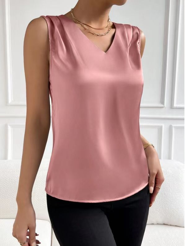 2026 Amazon European and American Cross-Border Women's Clothing Satin Suit Sleeveless Elegant Commuter Vest Base Top