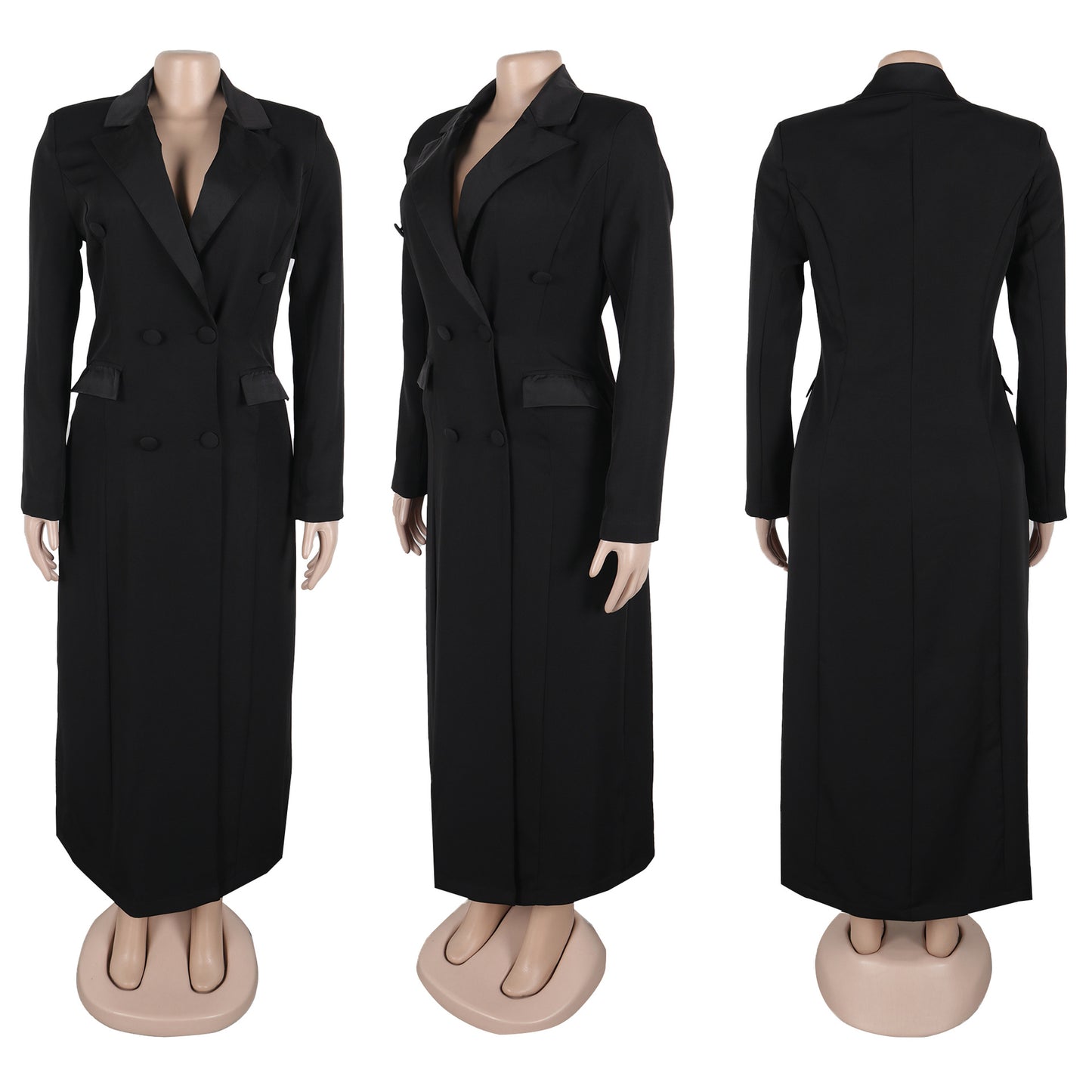 CM.YAYA moda mujer OL trabajo doble botonadura con muescas manga larga Maxi vestido primavera Sexy noche elegante fiesta calle vestidos largos