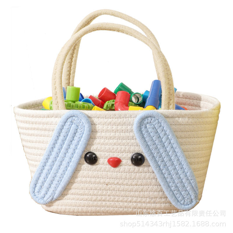 Cute Baby Souvenir, Cute Dog Cotton Thread Woven Bag, Hand-Held Cartoon Small Fresh Basket Bag, Hand-Held Women's Bag