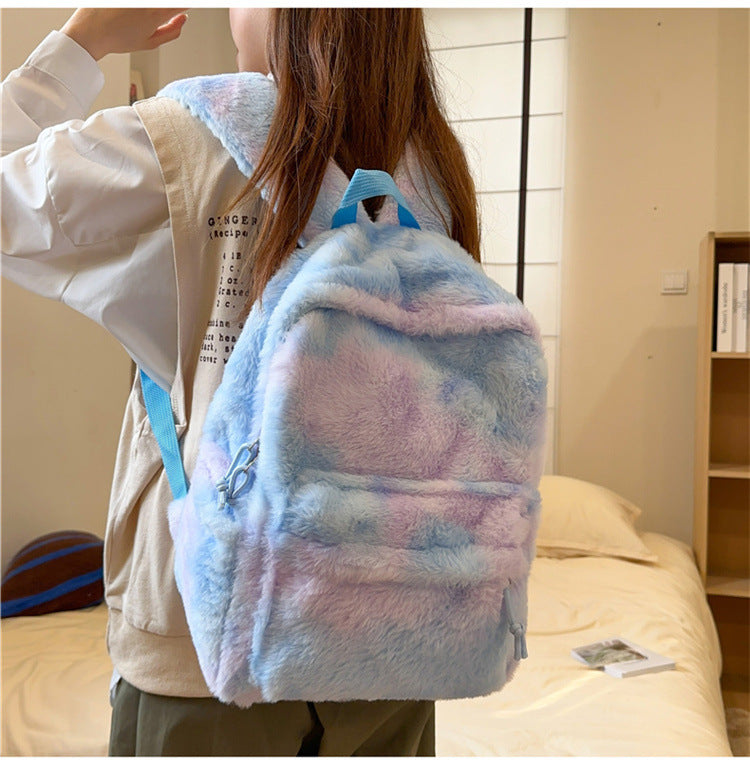 Stuffed Backpack, Korean Style Versatile Backpack, Autumn and Winter Niche High-Value School Bag, Female College Student Class Bag