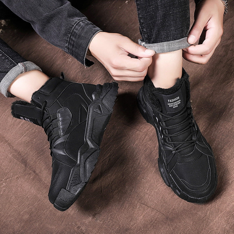 Winter fleece-lined cotton shoes men's high-top work shoes outdoor snow shoes large cotton warm shoes sneaker casual shoes men's shoes