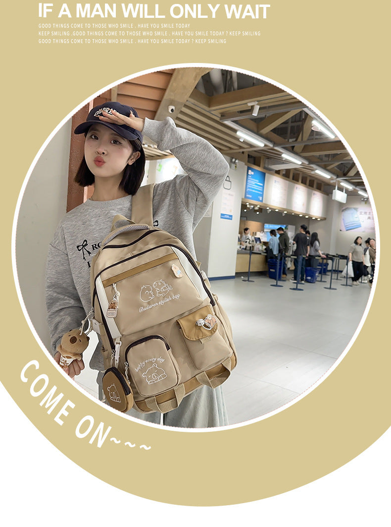 Ins Style School Bag for Girls, Versatile Color-Blocking Large-Capacity Backpack for Middle School and High School Students, Campus Style