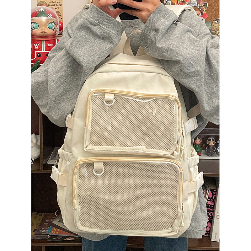 Japanese-Style Ins Transparent Badge Pain Bag Backpack for Women, Anime Convention Jk School Bag, Student Girl Backpack