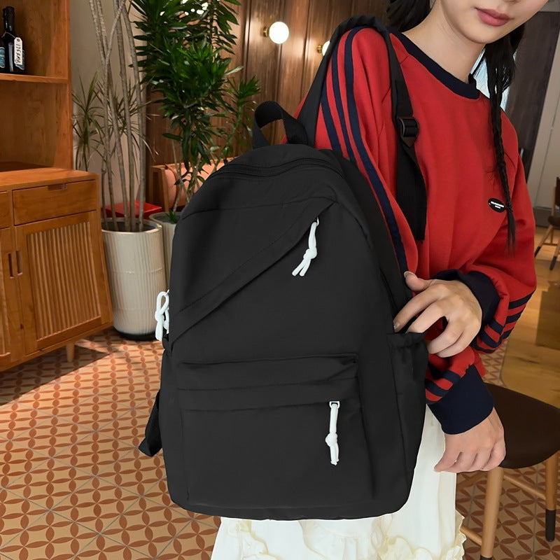 New Large Capacity Primary School Junior High School Students' Casual Schoolbag Japanese Style Fashion Simple Solid Color Travel Backpack