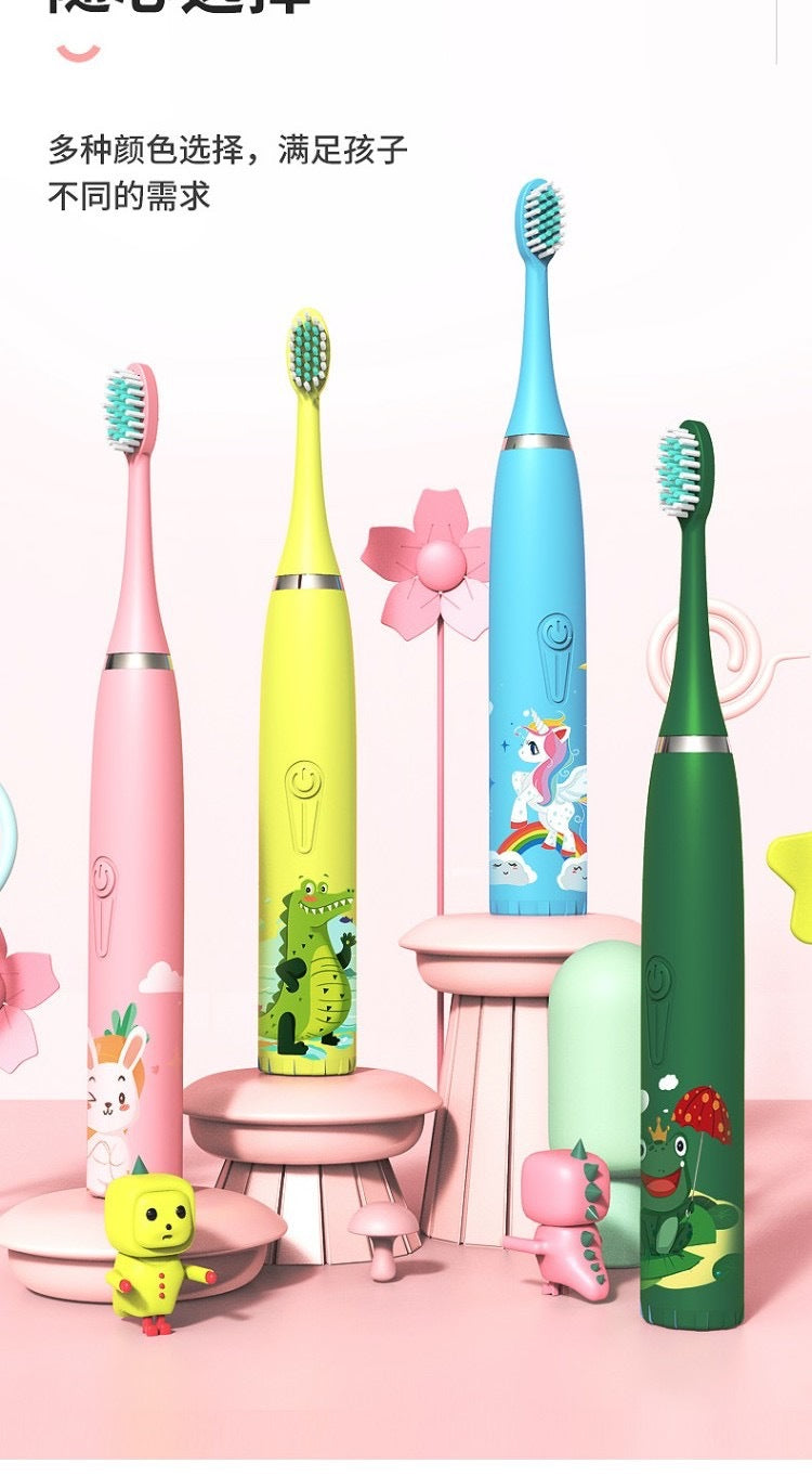 Cepillo de dientes eléctrico para niños, venta al por mayor, pelo suave de dibujos animados, IP7, resistente al agua, vibración ultrasónica, regalos