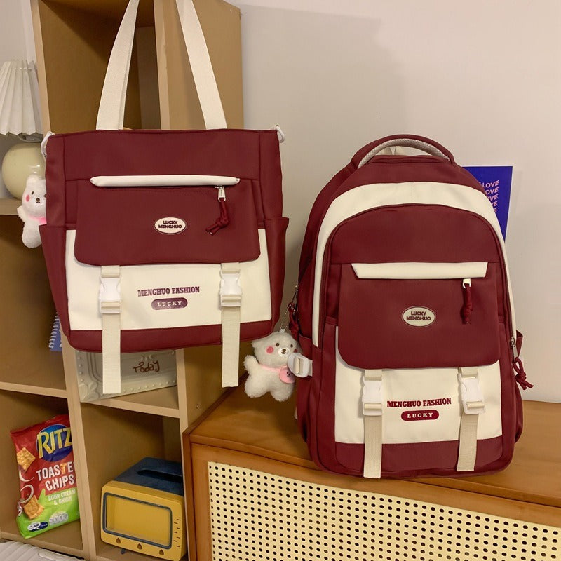 Korean Style Contrast Color Cute Backpack Female College Student Campus Style Schoolbag Japanese Style Junior High School Senior high school Large Capacity Backpack
