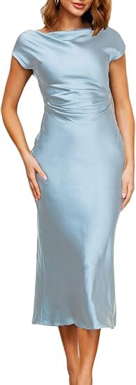 European and American Cross-Border Women's Clothing New Solid Color High-End Satin Slim One-Shoulder Sexy Backless Fishtail Dress