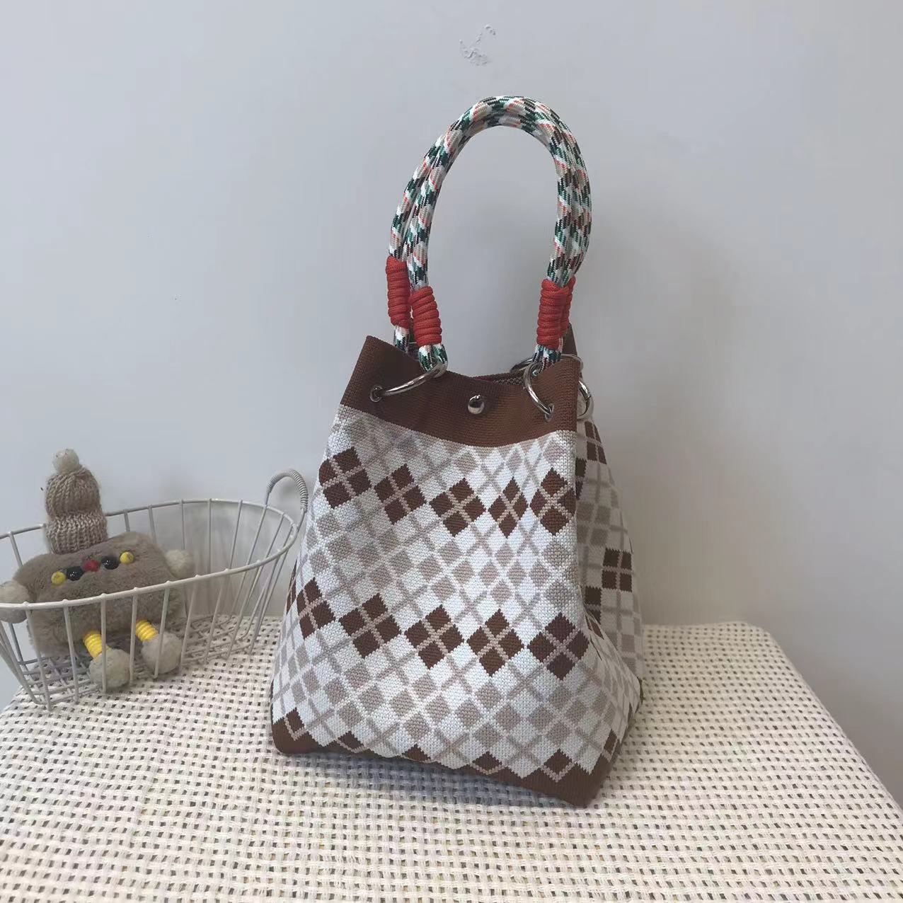 Handbag Women's New Fashion Cute Cartoon Animal Large Capacity Portable Storage Bag Commuter Shoulder Bag Woven Bag
