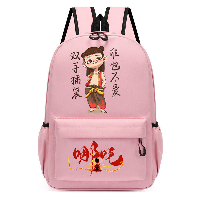Douyin's New Nezha Cute Printed Kindergarten Girls Pink School Bag Children's Campus Outdoor Backpack