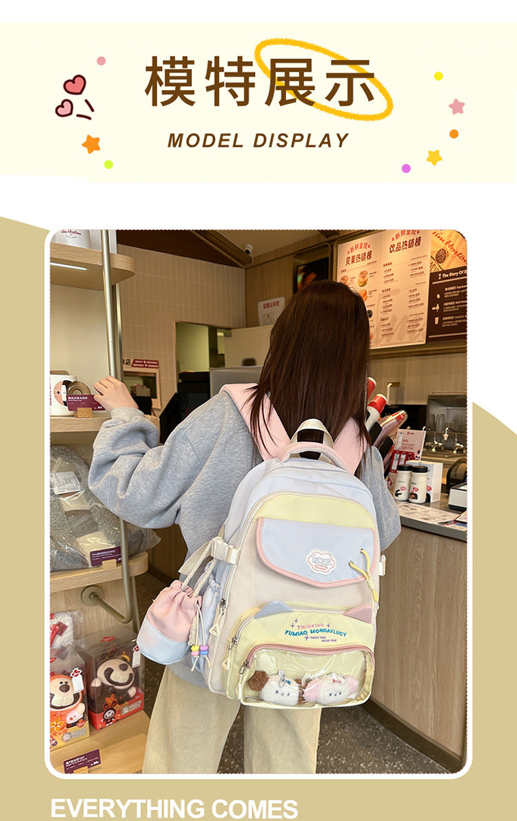 College Style School Bag Three-Piece Set for Girls with Good Looks and Versatile DIY Girl Pain Bag Student Class Backpack Tutoring Bag