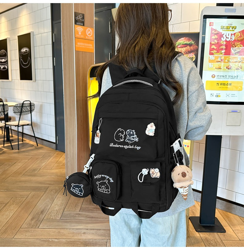 Ins Style School Bag for Girls, Versatile Color-Blocking Large-Capacity Backpack for Middle School and High School Students, Campus Style