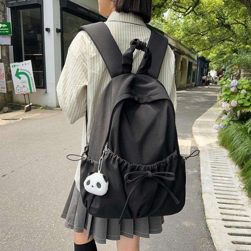 Good-Looking Girl's Backpack, New Bow, Large Capacity, High School Student's School Bag, Simple Casual Travel Bag