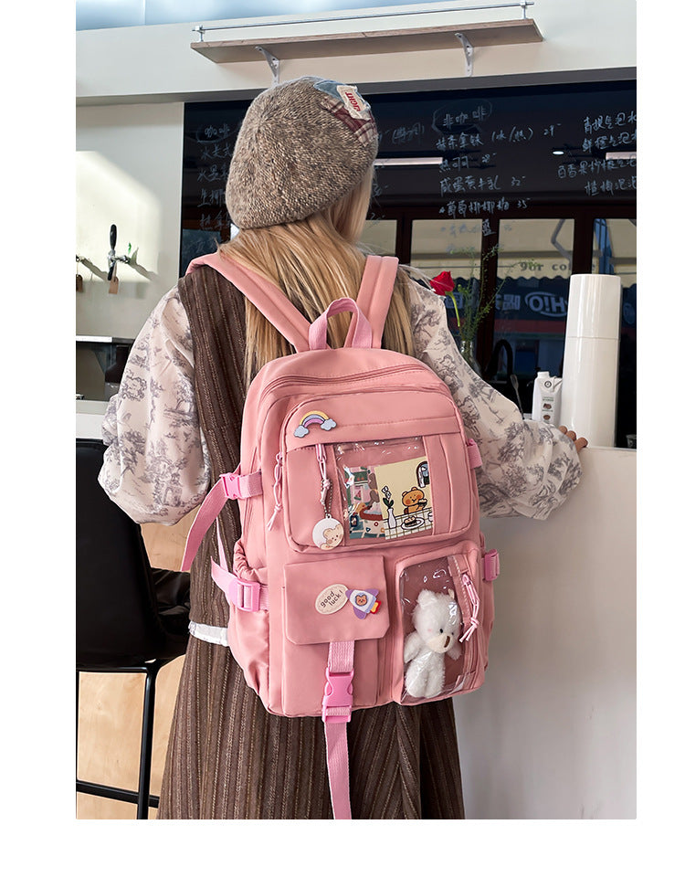 Korean Style Fresh and Cute Junior High School Backpack Women's Large Capacity Casual Schoolbag for Primary School Students Lightweight Storage Campus Backpack