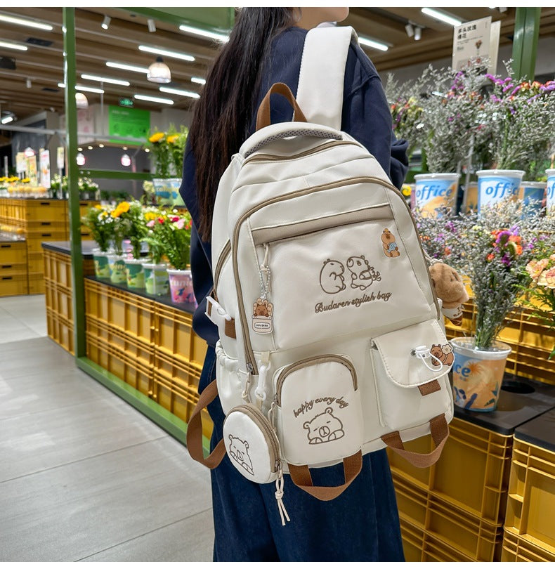 Ins Style School Bag for Girls, Versatile Color-Blocking Large-Capacity Backpack for Middle School and High School Students, Campus Style