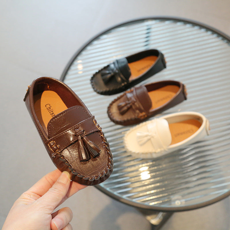 Korean-style casual soft-soled children's peas shoes beef tendon sole baby toddler shoes boys and girls leather shoes children's shoes wholesale