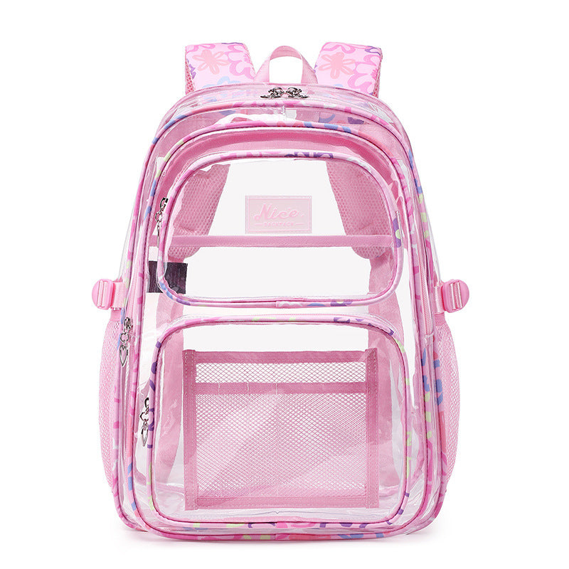 New Cross-Border Transparent Backpack Waterproof Large Capacity Male and Female Students Junior High School Grade School Bag Backpack Female