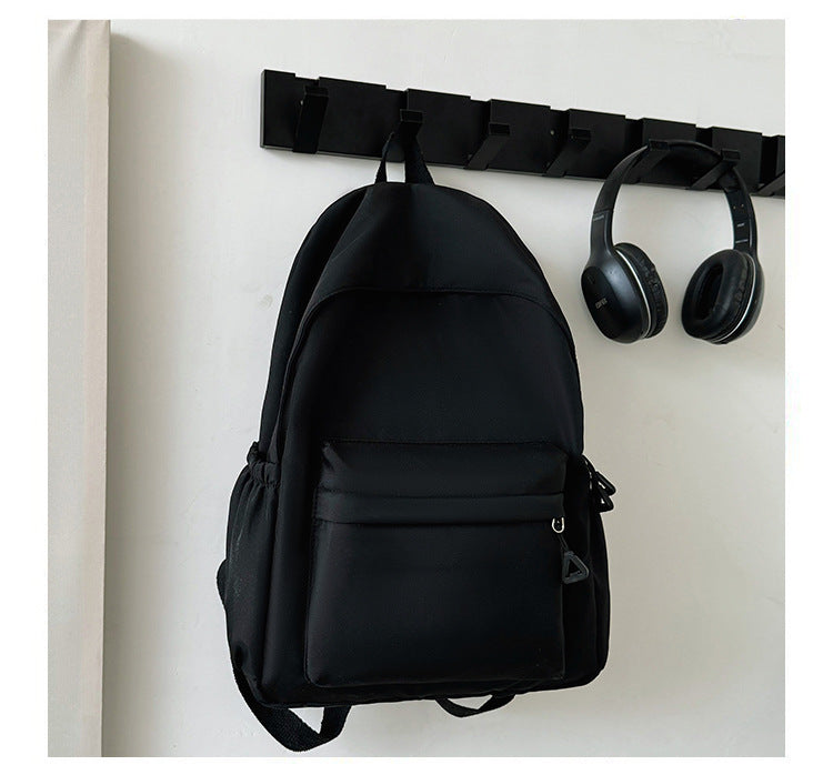 Solid Color Simple Backpack with Printable Logo Casual Canvas Backpack Large Capacity Junior High School Student High School Student Bag