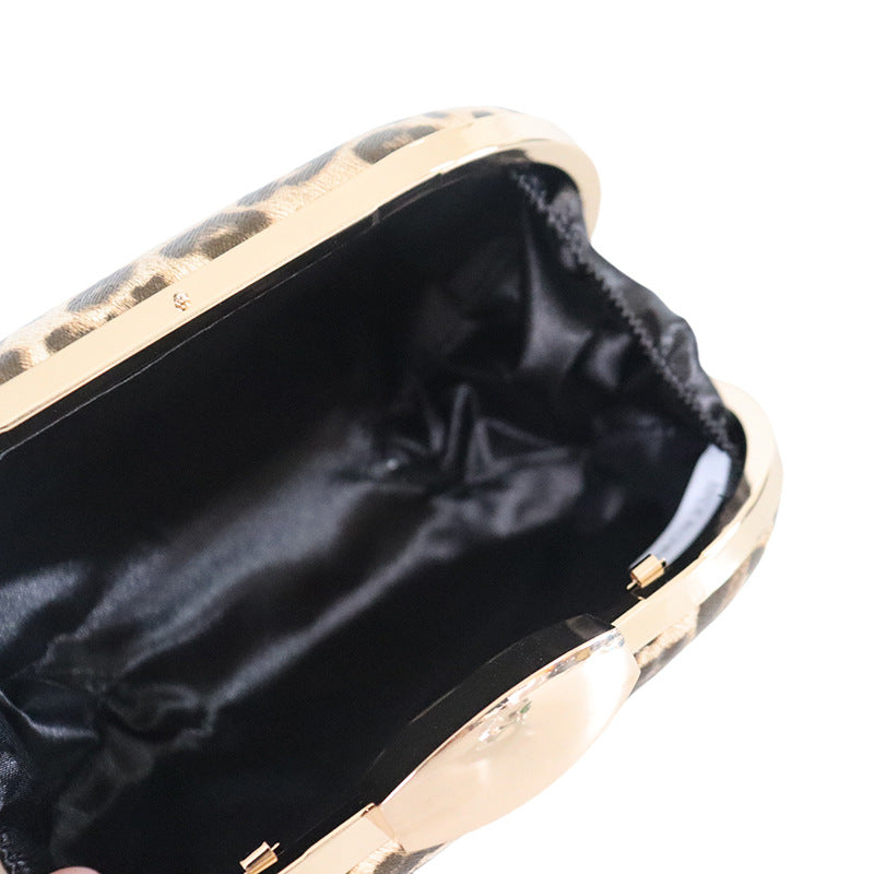 Cross-Border New Pure Handmade Classic Leopard Print Evening Bag Pu Banquet Evening Party Evening Bag Egg-Shaped Women's Bag Wholesale