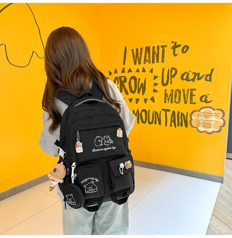 Ins Style School Bag for Girls, Versatile Color-Blocking Large-Capacity Backpack for Middle School and High School Students, Campus Style