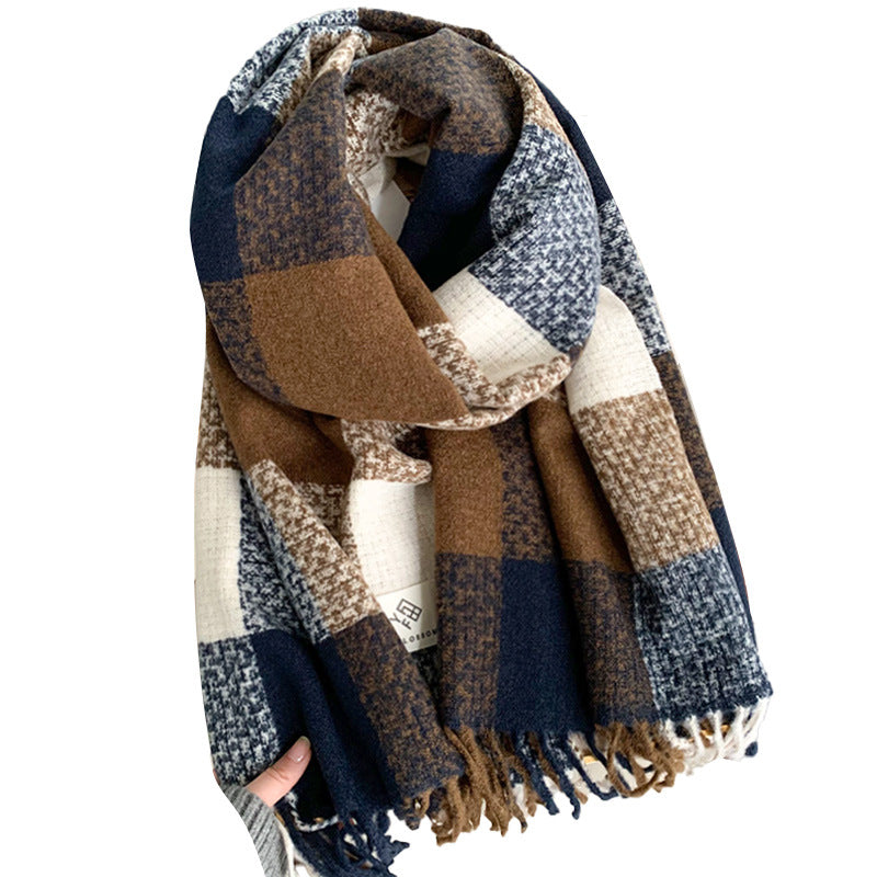 Plaid scarf women's winter high-end feeling thick warm scarf contrast color Korean version of Joker student winter explosions wholesale
