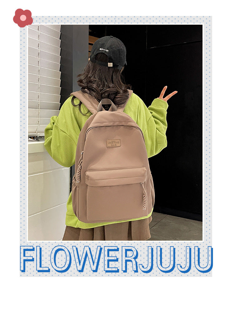 Schoolbag Women's 2024 New Large Capacity High School Student Backpack Solid Color Simple All-match Women's Bag Class Student Backpack