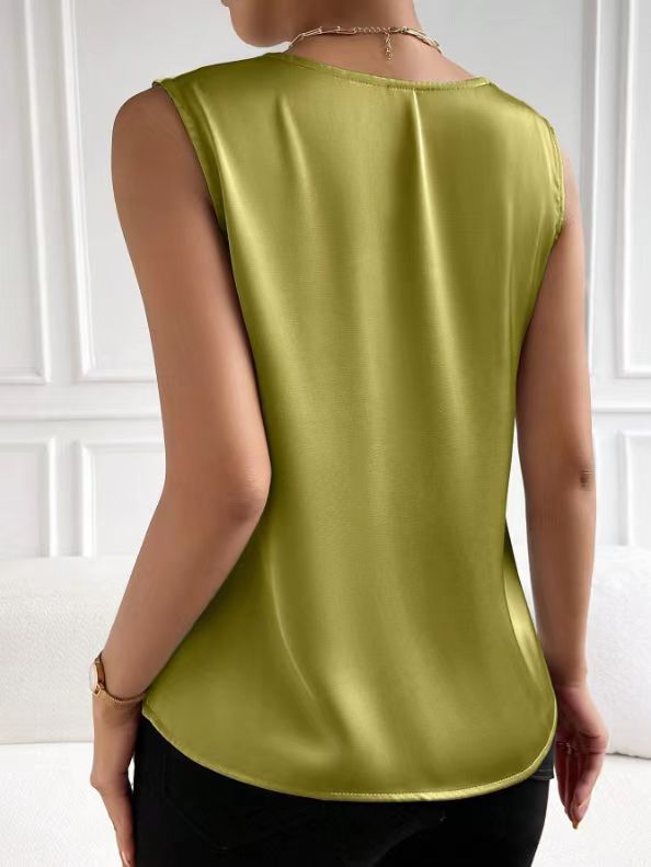 2026 Amazon European and American Cross-Border Women's Clothing Satin Suit Sleeveless Elegant Commuter Vest Base Top