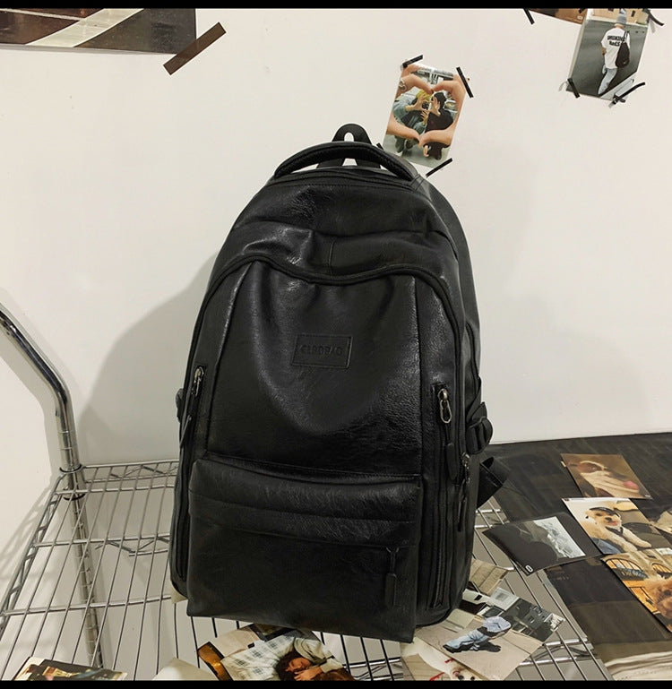 New soft leather retro men's and women's shoulder bag high school students college students large capacity schoolbag trendy cool all-match backpack wholesale