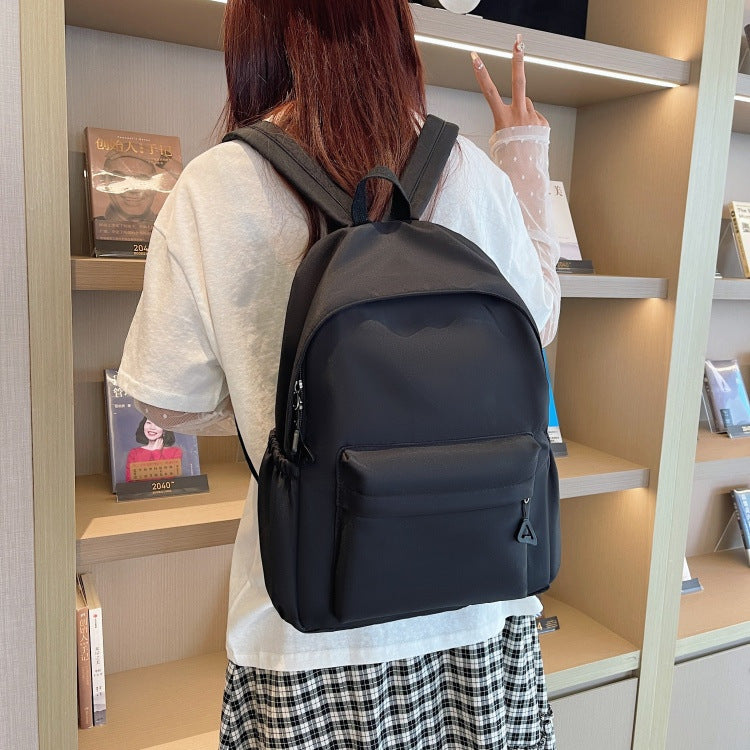 Solid Color Simple Backpack with Printable Logo Casual Canvas Backpack Large Capacity Junior High School Student High School Student Bag