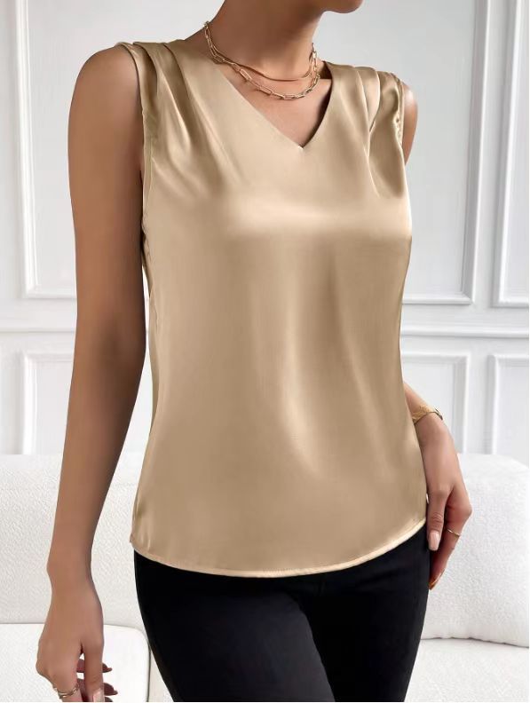 2026 Amazon European and American Cross-Border Women's Clothing Satin Suit Sleeveless Elegant Commuter Vest Base Top