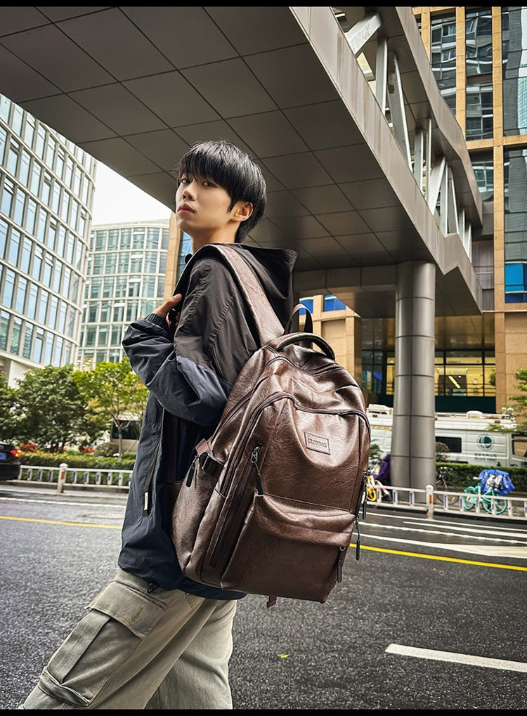 New soft leather retro men's and women's shoulder bag high school students college students large capacity schoolbag trendy cool all-match backpack wholesale