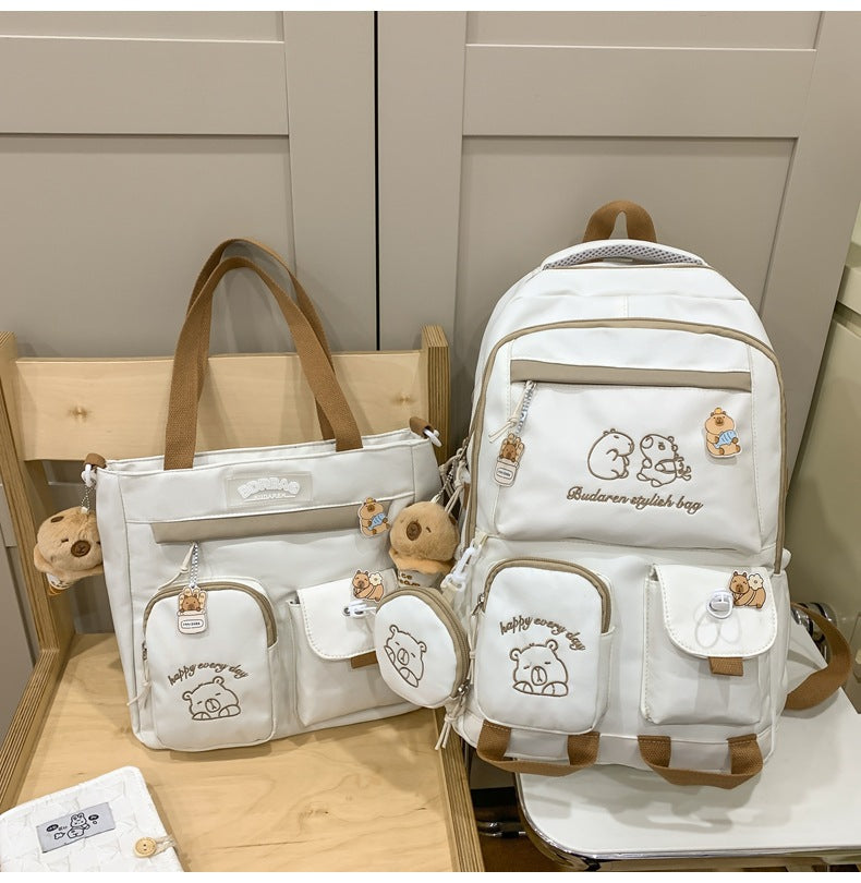 Ins Style School Bag for Girls, Versatile Color-Blocking Large-Capacity Backpack for Middle School and High School Students, Campus Style