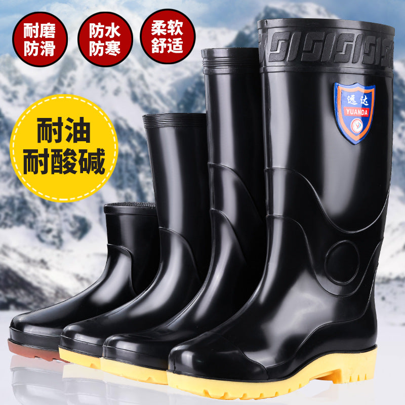 Autumn and Winter High Mesh Rain Shoes Men's Lightweight Long Warm Rain Boots Wear-resistant Water Shoes Waterproof Rubber Shoes Men's Work Shoes