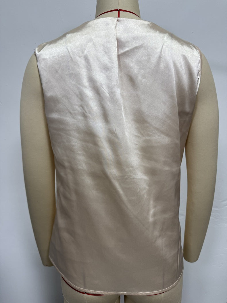 2026 Amazon European and American Cross-Border Women's Clothing Satin Suit Sleeveless Elegant Commuter Vest Base Top